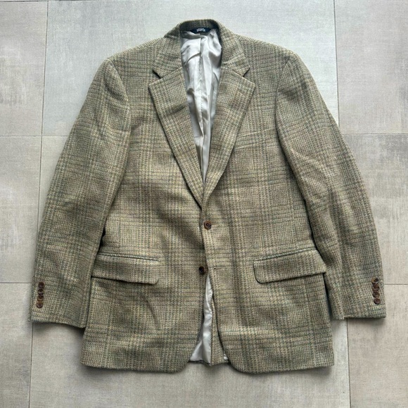 Ben Silver Beige & Turquoise Wool Sports Coat - 41 Long